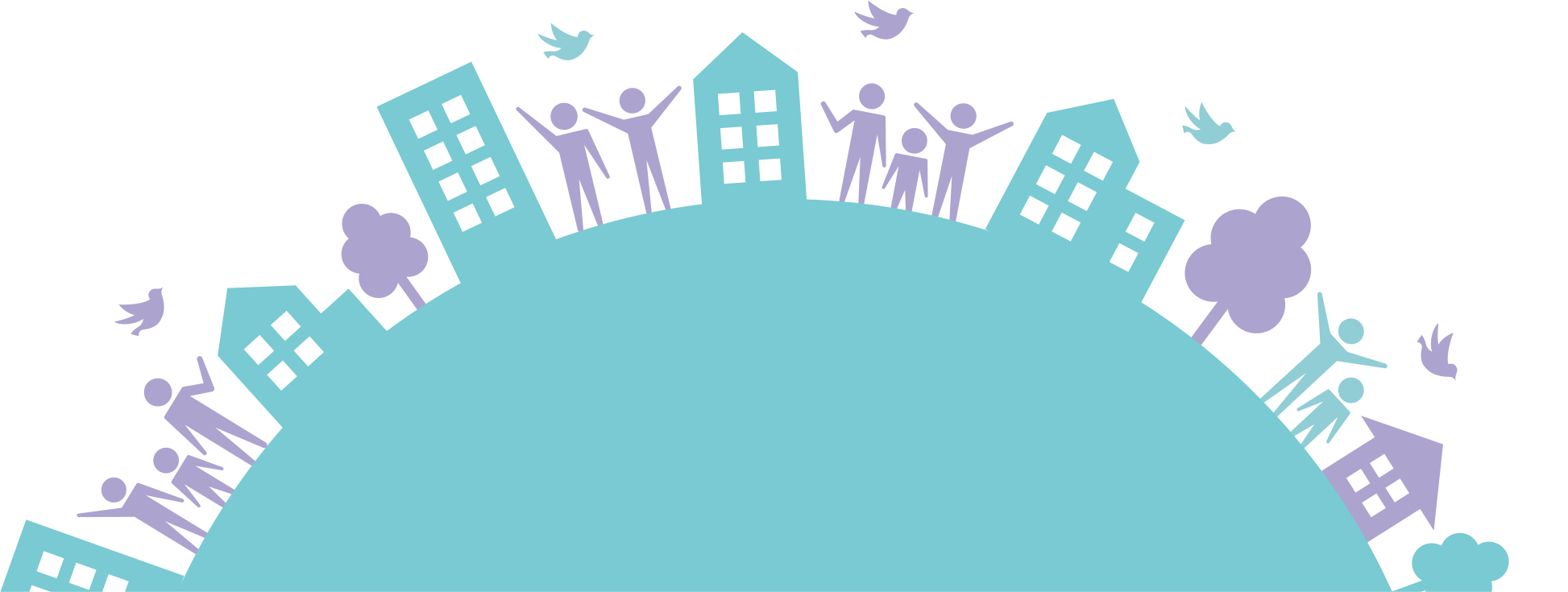 地球の上で手を広げる人々のイラスト